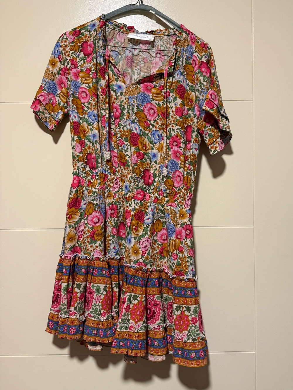 Walker & Wade Lily Dress Floral Print Ruffle Hem Boho Size XS